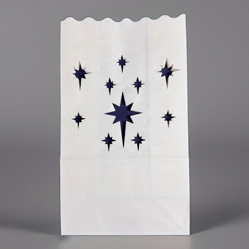 50 White Paper Luminary Bags for Candles Star Pattern Lantern Wedding Holiday - Picture 2 of 2