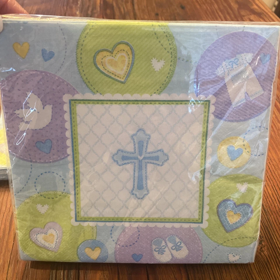 ЛОТ Крещение причастие крещение синий мальчик вечеринки ребенка салфетки комплект из 4 - Изображение 4 из 4