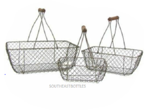 LOT OF PRIMITIVE STYLE RUST-BROWN CHICKEN WIRE EGG GATHERING BASKET WOOD HANDLE - Bild 6 von 6