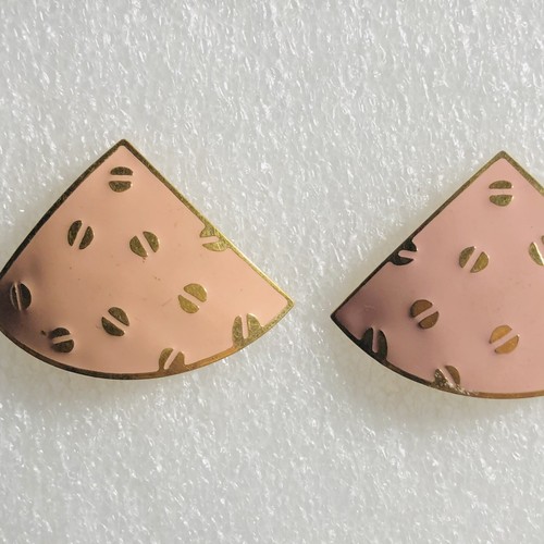 VTG 80s EARRINGS UNSIGNED BEREBI PINK ENAMEL TRIANGLE GOLD EP SCREW HEAD POSTS - Picture 4 of 12