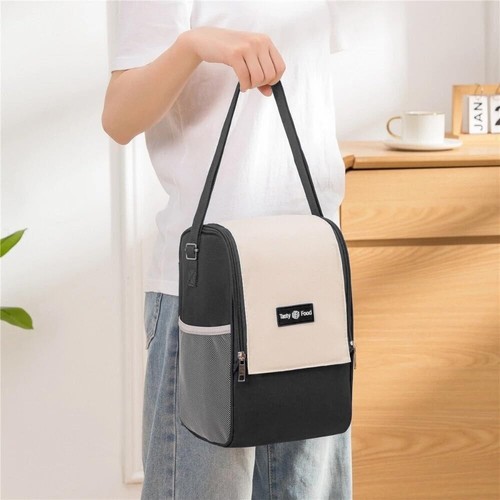 Black Insulated Lunch Bag Waterproof Thermal Lunch Cooler Handbag Organiser New - Picture 4 of 8