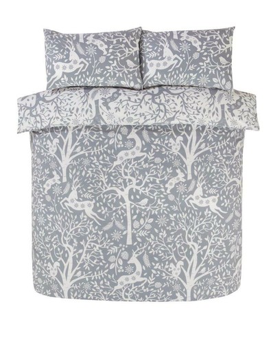 Grey Winter Skandi Woodland Forest Animals Stag, Rabbit Duvet Cover Set - Picture 9 of 16