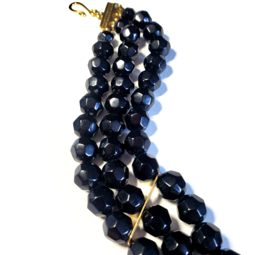 Vtg Lucite Geometric Bead Choker Necklace Black 3 Strands w/ Gold Bar Connectors - Picture 6 of 8