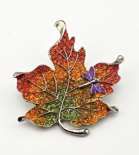 Kirks Folly Falling For You Dragonfly Leaf Pin Pendant silvertone #152 - Picture 3 of 5