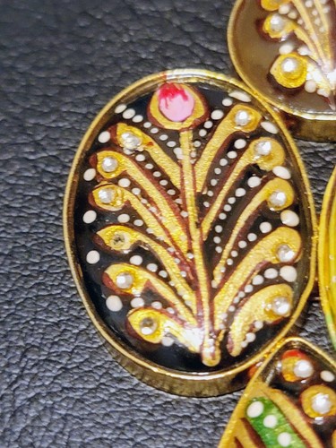 Indian Radha & Krishna Pendant Necklace Handmade Enamel Hindu Jewelry Blue Beads - Picture 7 of 14