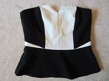 WOMENS H&M BLACK WHITE STRAPLESS PEPLUM TOP TANK KNIT TOP SIZE 8 US/38 EUR NWT