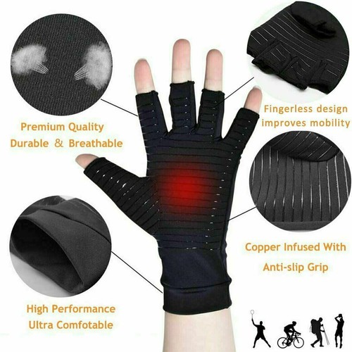 Copper Compression Gloves for Arthritis Rheumatoid Swelling Tendonitis Joint Pai - Picture 5 of 7
