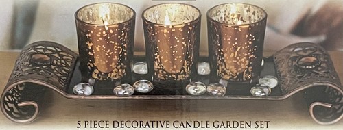Candle Lantern Holder Mercury Glass Garden Set - Picture 2 of 6