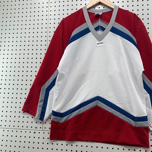 VTG 90s Athletic Sewing Co Blank Hockey Jersey Youth Boys Medium Avalanche 19x27 - Picture 3 of 15