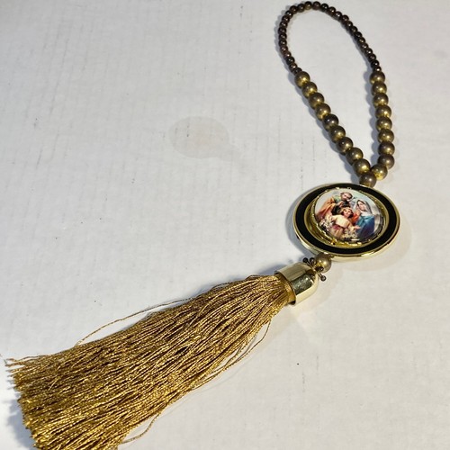 Vintage Holy Family Tassel Glass Hanging Pendant Catholic Mary Jesus Christmas - Picture 8 of 20
