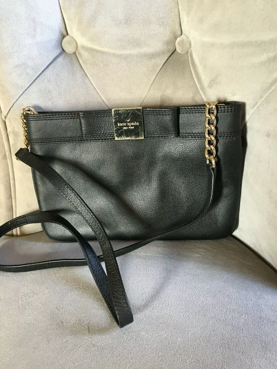 Kate Spade Black Leather Chain Strap Bow Detail Crossbody Shoulder Bag Purse