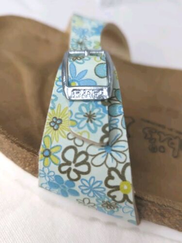 Birki's Birkenstock NARROW size L7 38 Floral 2 Strap Silver Buckle Aqua