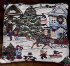 Christmas Tapestry Throw Pillow Victorian Children Horse Sleigh Holidays Winter