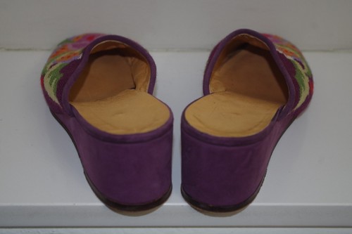H VINTAGE Capri Corso RARE Multicolor Floral Needlepoint Mule Slipper 7 Handmade - Picture 9 of 12