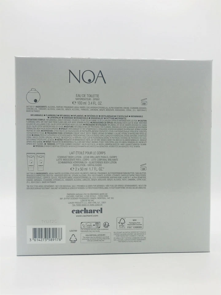 Cacharel Noa Women 3pc Set Perfume edt Spray 3.4 oz Lotion 2 x 1.7 oz New In Box - Image 4 of 4