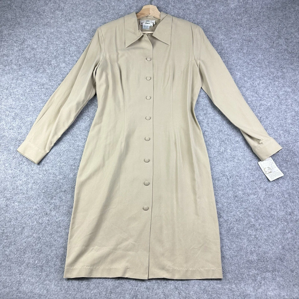 Vestido de seda Orvis vintage para mujer 10 bronceado con cinturón botón manga larga stock muerto NUEVO* Foto 2 de 4