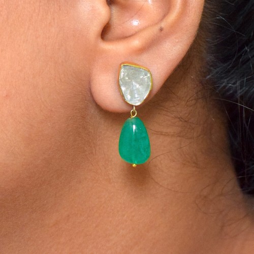 Pendientes de oro de 18 quilates Rosecut diamante ónix piedras preciosas San ... - Imagen 2 de 6