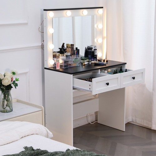 Schminktisch mit LED Spiegel Steckdosen Kosmetiktisch Frisiertisch Make-up Tisch - Afbeelding 13 van 41