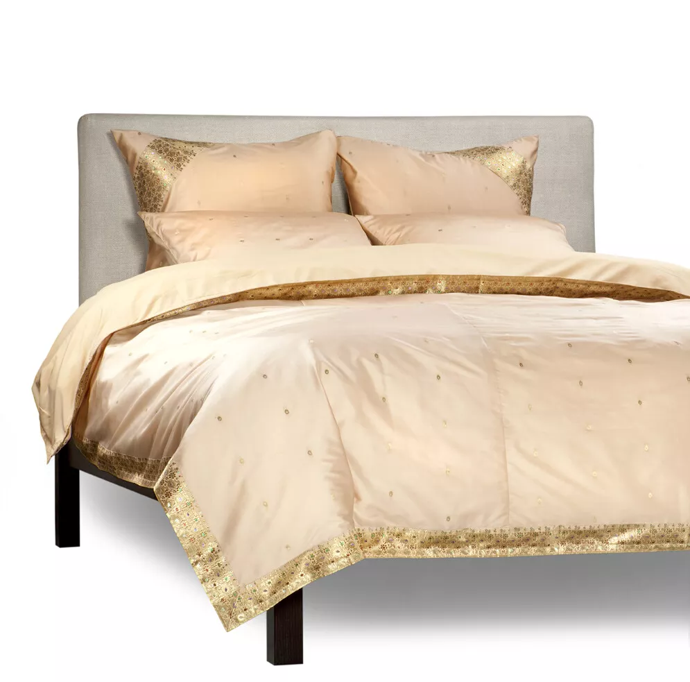 Gold 5 Piece Handmade Sari Duvet Cover Set with Pillow Covers