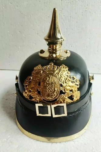 German Prussian Leather Helmet Brass Spiked Helmet Pickelhaube Halloween Gift - Picture 2 of 3