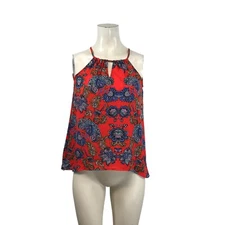 COLLECTIVE CONCEPTS - WOMEN'S XSP - RED FLORAL KRISSA KEYHOLE HALTER BLOUSE