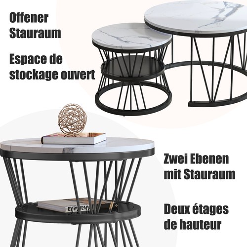 2er Beistelltisch Couchtisch Marmor Optik Wohnzimmertisch Rund Satztisch - Bild 28 von 48