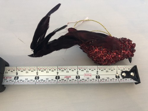 Adorno de pájaro rojo brillante con cuentas borgoña con plumas *35 - Imagen 8 de 8