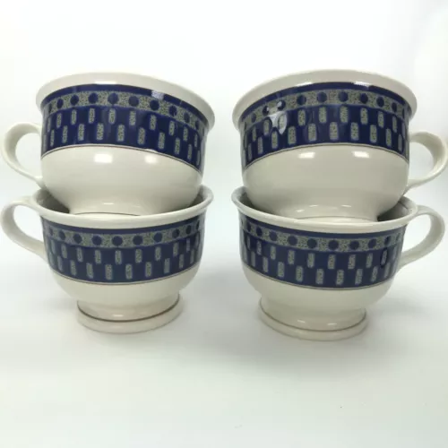 Vtg Mikasa Potter's Touch Coffee CB009 Aztec Blue Footed Set of 4 Tea Cup C13
