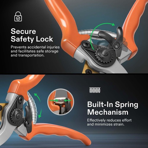 8" Bypass Pruning Shears for Gardening, Heavy-Duty Garden Scissors, Ultra Sharp - Picture 3 of 6