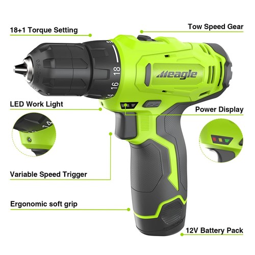 Cordless Drill 12V Power Drill set with Battery & charger 2 Variable Speed 3/8” - Picture 2 of 7