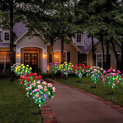 Solar Azalea Flowers with Colorful LED Waterproof Pathway Lights Gardening Gifts - Picture 3 of 15