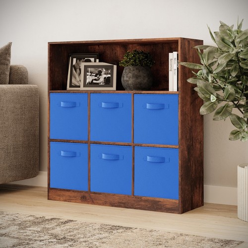 Wooden Wide 7 Cubed Cupboard Bookcase Storage Units Shelves 6 Drawers Baskets - Picture 55 of 97