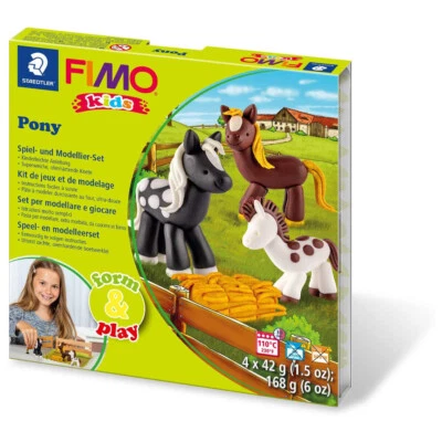 STAEDTLER FIMO kids Knete Set ofenhärtend Kinder Modeliermasse Form und Play Pony weich