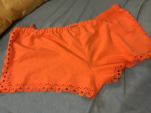 SIZE 16 SEAFOLLY Orange Board shorts elastic waist +tie decorative cut outs - Picture 4 of 5
