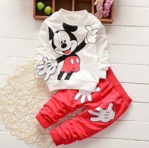 2-teiliges Kleinkind Baby Jungen Mädchen Kleidung Mickey Outfits Top + Hose Kleidungsset - Bild 5 von 7