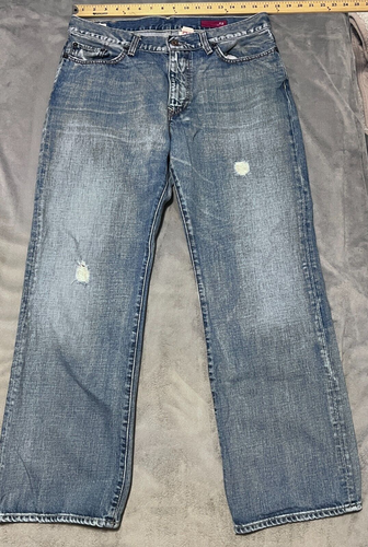 X2 Quality Denim M22 Classic Boot Cut Mens Jeans Size 34×30 Blue Distressed