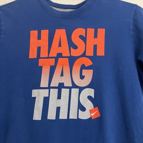 Nike Hash Tag This Blue Short Sleeve Graphic Logo Shirt Boys Youth Size L - Picture 3 of 5