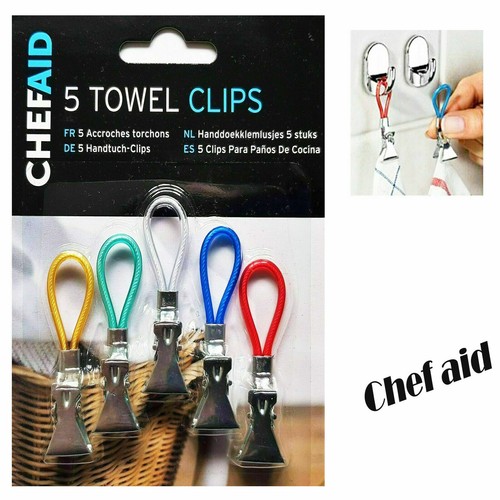 Chef Aid 5 colours towel hanger clips tea towels clothes holders Mrs Hinch - Imagen 1 de 6