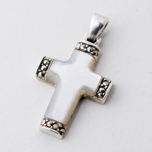 Pendant Silver 925 Cross White Stone 3.1cm 3.87g