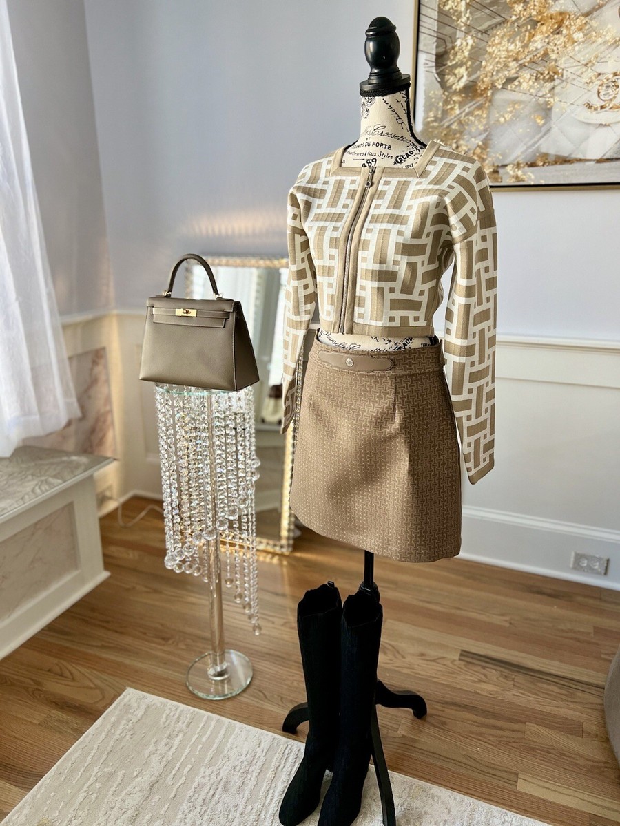 エレガント☆【HERMES】Mosaique モザイクショートジャケット NEW Hermes Mosaique Short Zipped Jacket 38 Beige/Toast $3500