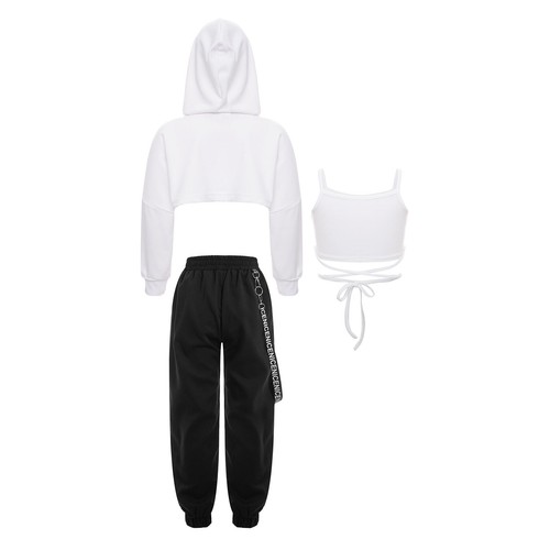 Kids Girls Crop Top Tracksuit Outfit Sports Set Camisole Pant Chain Hoodie Gym - Picture 20 of 52