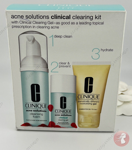 Clinique Acne Solutions Clinical Clearing Kit 3 PC Cleanser + Gel + Lotion NIB - Picture 8 of 13