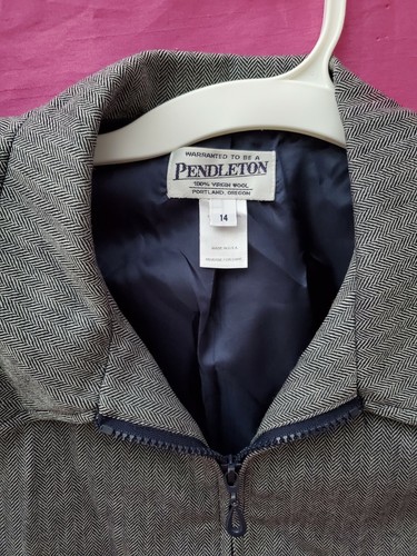 Pendleton Womens Blazer Size 14 Lined Long Sleeve ZIP BLACK GRAY 100% WOOL - Picture 2 of 3