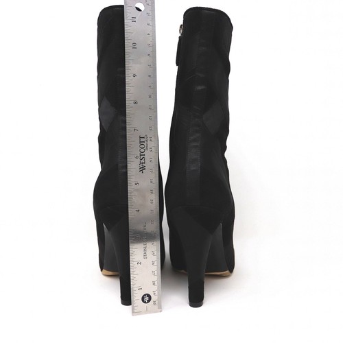 Chanel 39 Black Suede Grosgrain Boot Satin Patchwork Paris Cosmopolite Mid Calf - Picture 9 of 16