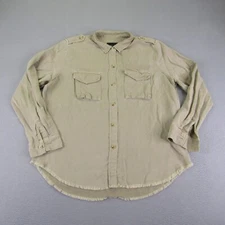 Rails Shirt Womens Large Khaki Beige Tan Military Button Top Blouse Linen Blend