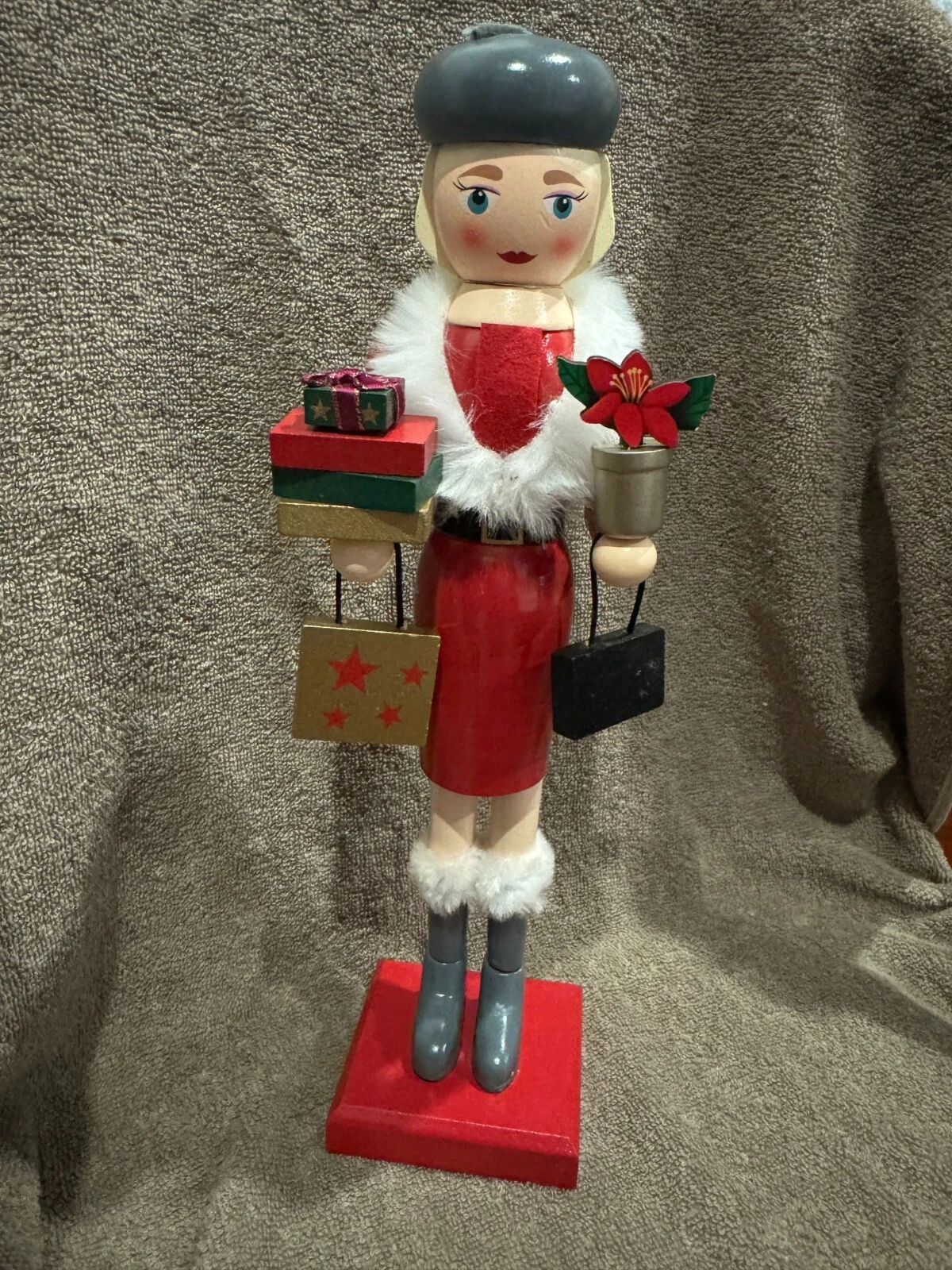 Nutcracker Shopping Girl Woman 14" Holiday Decor New