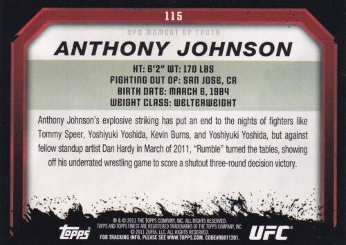 Anthony Rumble Johnson 2011 2012 Topps UFC Moment of Truth Independence Card 115 - Picture 2 of 12