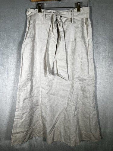 Jones New York Tie-Belt Midi Skirt Linen A-Line Size Small Costal Quiet Luxury - Picture 3 of 14