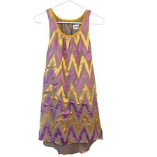 Hunter Dixon Silk Mini Dress Small Women Colorful Abstract Chevron Lilac Yellow