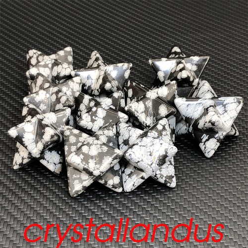 1pcs Natural Snowflake obsidian Merkaba Star Quartz Crystal Skull Gem Reiki 1.5" - Picture 4 of 12